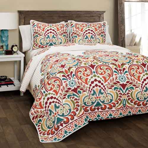 Lush Decor Clara Quilt 3 Piece Reversible Bedding Set, Full Queen, Turquoise and Tangerine