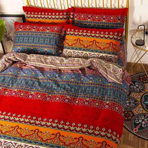 YOU SA Bohemia Retro Printing Bedding Ethnic Vintage Floral Duvet Cover Boho Bedding 100% Brushed Cotton Bedding Sets (Queen,01)