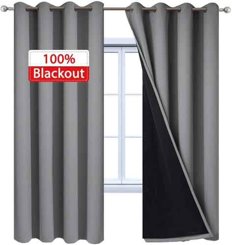 Yakamok 100percent Blackout Curtains 84 Inches Long, 2 Thick Layers Heat and Full Light Blocking Soft Thermal Insulated Drapes for Bedroom(52inces Wide Each Panel, Grey, 2 Panels)