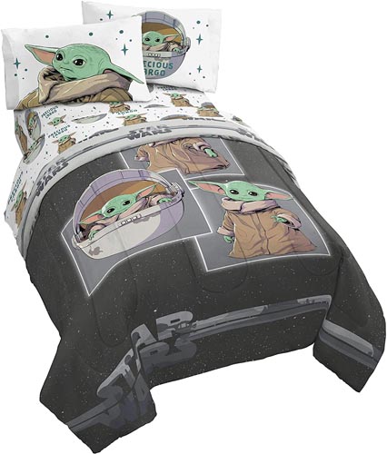 Star Wars The Mandalorian Curious Child 4 Piece Twin Bed Set - Includes Reversible Comforter & Sheet Set - Bedding Features The Child Baby Yoda - Super Soft (Official Star Wars Product)